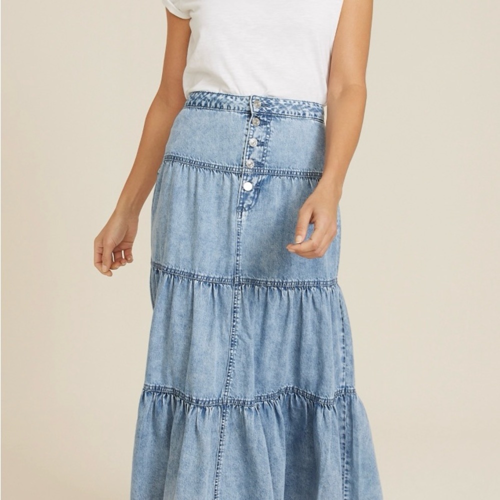 Maurices Blue Maxi Tiered Skirt Casual Resort Wear
